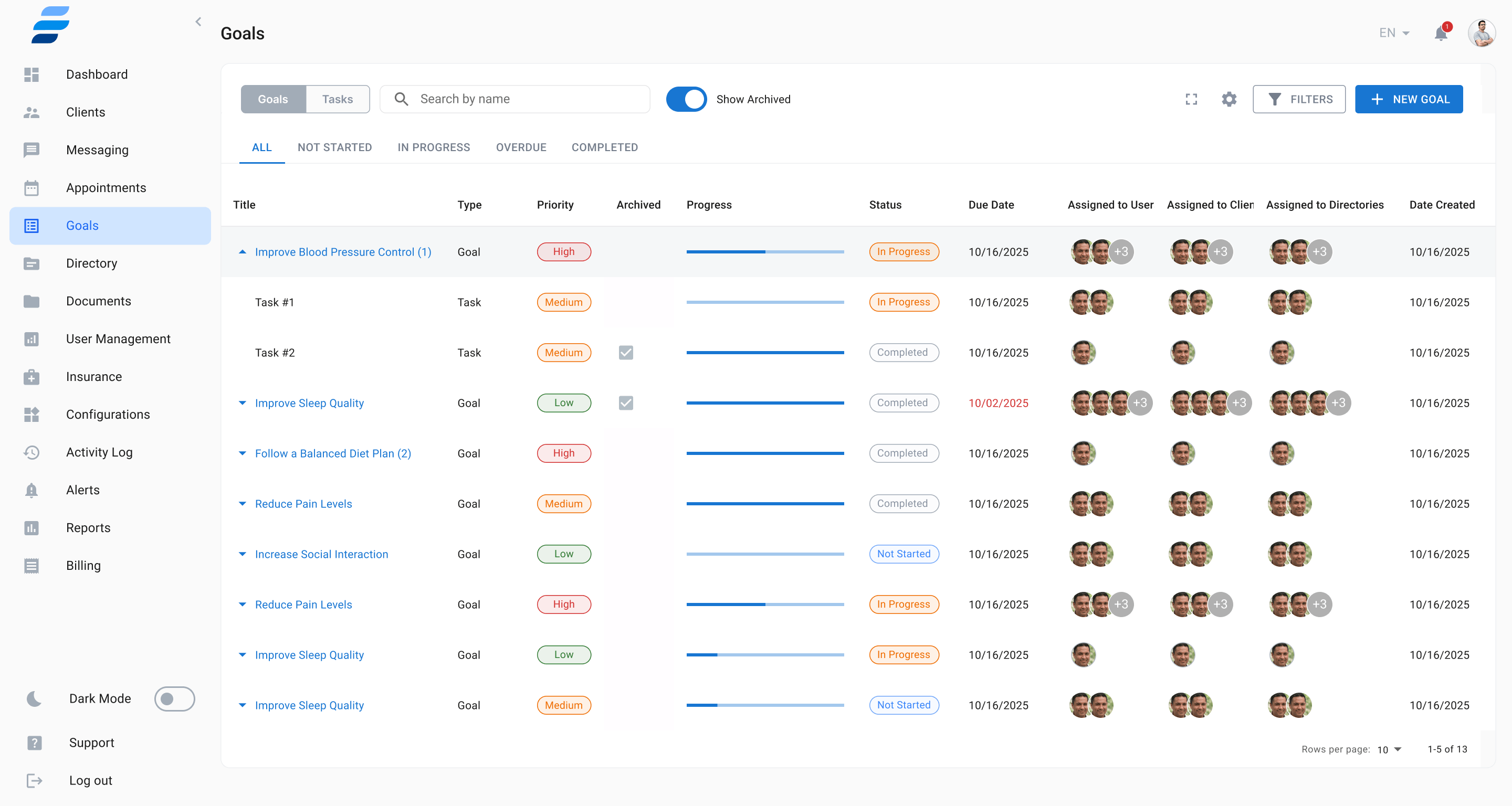 Goals & Task Tracking screenshot